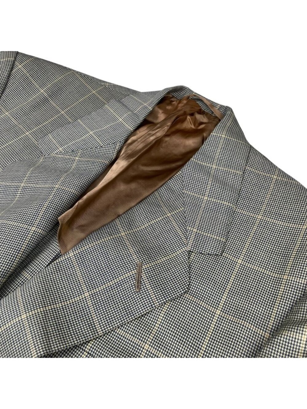 Oxxford Clothes Men’s Wool 2-Button Blazer Navy/Beige Windowpane Plaid • 44R